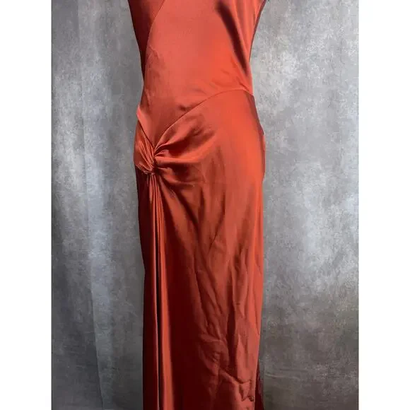 ABS  Formal Halter Keyhole Gown Satin-Style Rust Prom Gala Dress - Picture 6 of 11
